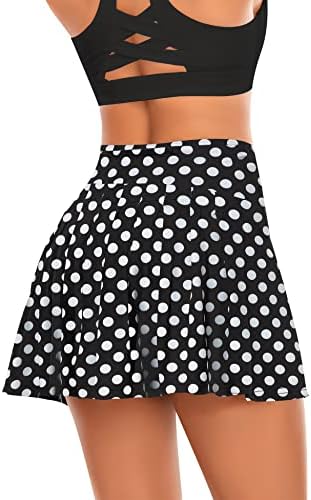 Pleated Tennis Skirts for Women with Pockets Shorts Athletic Golf Skorts Running Workout Sports Activewear Skirt (Polka Dots Black, XL)