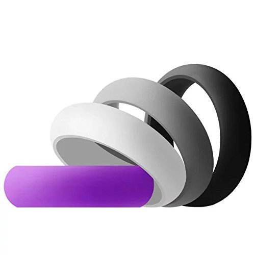 Aven Womens Silicone Wedding Ring - 4 Rings Pack - 5.5mm Wide(2mm Thick)-Purple, Grey, Black, White(8)
