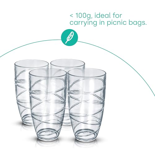 LIVIVO Set of 6 Hi Ball Plastic Acrylic Drink Tumblers with Swirl Design - Stackable Glasses for Picnics, BBQ’s, Poolside, Camping, Children’s Parties or Just Everyday Use (Set of 6, Transparent)