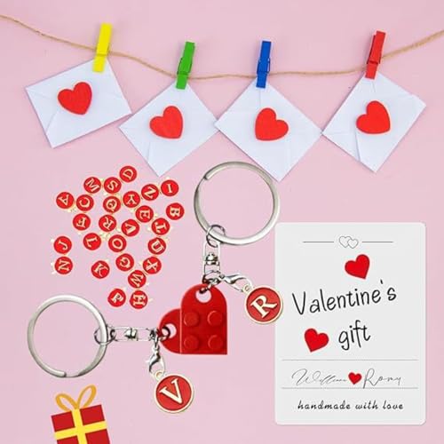 Image of BharatBazaar Couple Keychain, Valentines Day Gifts, Heart Keyring Cute Keychain Personalised Brick Matching Heart Keychain for Couple Friend Valentines Day Gifts For Him Her