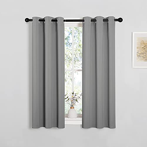 Image of NICETOWN Silver Grey Blackout Curtain Panels for Bedroom, 2 Panels, W29 x L40 inches, Thermal Insulated Grommet Top Blackout Draperies and Drapes for Kitchen Small Window