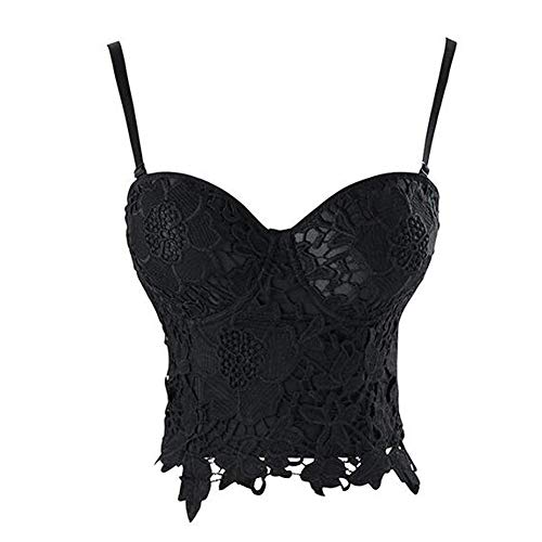 Woboren Mujer Corsé Bustier de Overbust Cierre con Cordones Sujetador de Encaje Bra Pechugón (negro, L)