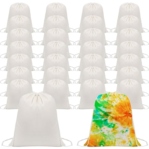 30 Pcs Tie Dye Cotton Drawstring Bags Sublimation Blank Tote Backpack Bulk Items to Tie Dye DIY Birthday Party Favors