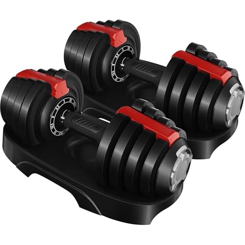 Yaheetech Adjustable Dumbbell Set 28/40/52.5/90LBS Adjustable Dumbbells Fast Adjust Dumbbell Weight Set with Anti-Slip Handle and Tray for Men/Women Home Gym Strength Training Equipment Single/Pair