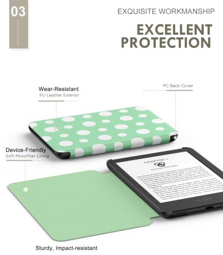 Image of MoKo Case for 6 inch Amazon Kindle Basic 11th Gen 2024 /2022, Green with Dots