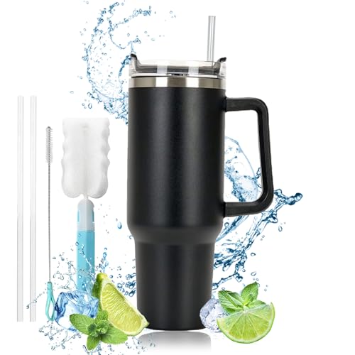 Taza de Café con Tapa Para Coche,Vasos Termicos Cafe Para Llevar con Asa,Taza con Pajita Y Asa, Taza Aislada al Vacío, Taza de Viaje de Acero Inoxidable,Sin Bpa,Mug Termo,Taza de Viaje(1200ml)