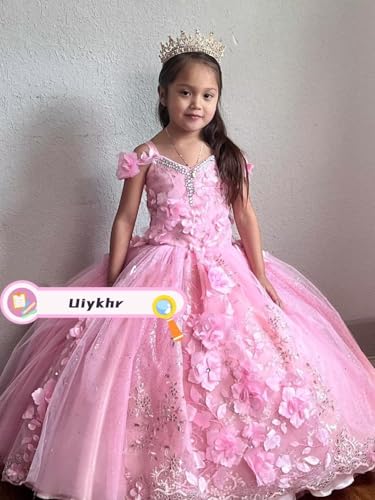 Cold Shoulder Flower Girl Dresses Puffy Tulle First Communion Dresses with Bow Lovely Beaded Pageant Dresses for Girls2