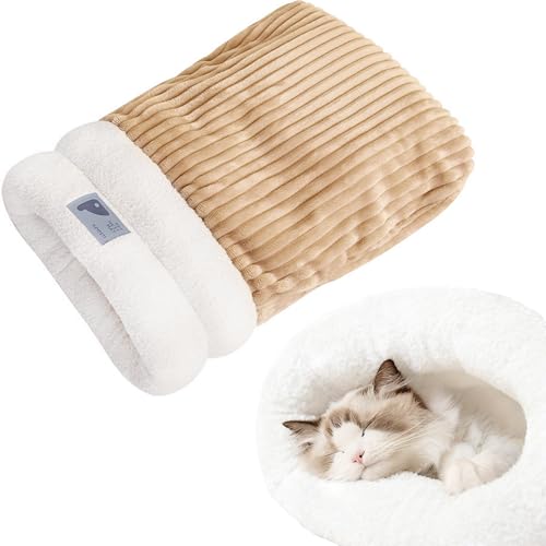HAOWYYUU Katzenschlafsack, Katzen Schlafsack, Kuschelsack Katzenschlafsack Flauschig Halbgeschlossenes, Cat Sleeping Bag, Kuschelhöhle Katze