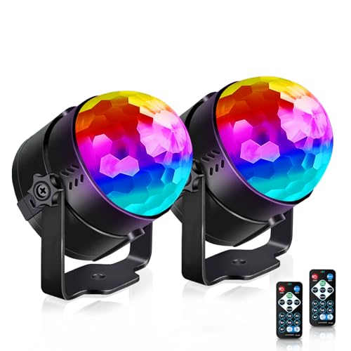 Sound Activated Party Lights - Disco Ball Strobe Stage Lighting with Remote, Rotating DJ Light for Home Dance Parties Birthday Karaoke Stocking Stuffers New Year Eve Halloween Decoration -2 Pack
