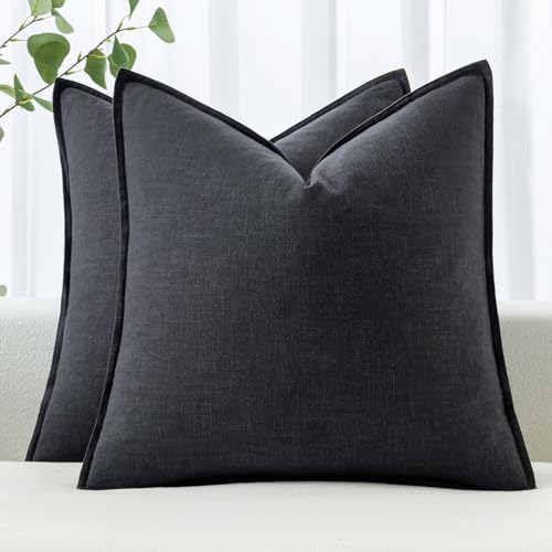 Image of MIULEE Decorative Linen Pillow Covers 18x18 Inch Dark Gray Boho Farmhouse Neutral Couch Throw Pillows for Bed Pack of 2 Accent Modern Pillowcase Sofa Livingroom Home Decor