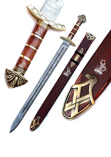 Viking Sword 38' Inch Real Handmade Damascus Steel Swords with Scabbard-Viking & Cosplay Long Sword...