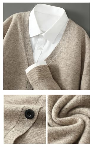 Men's V Neck Cardigan Sweater Single Breasted Loose Fitting Knitted Wool Sweater Tops Black3