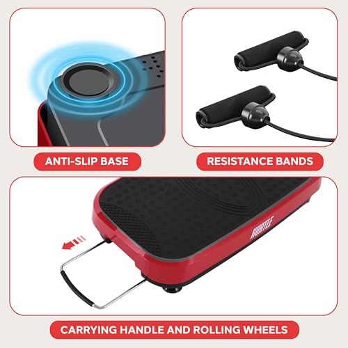 Image of Hurtle Fitness Vibration Platform Machine - Home Gym Whole Body Shaker Exercise Machine Workout Trainer Fast Weight Loss w /Resistance Bands Easy Carry Wheel Remote Adjustable Speed