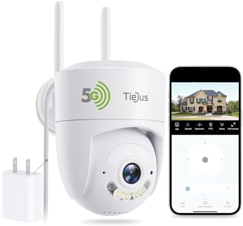 2.4G/5G Security Camera Outdoor, 2K Wired Cameras for Home Security, 360° PTZ Rotating, 24/7 Recording, Color Night Vision, AI Human Auto Tracking, 2-Way Audio, Alexa, IP66