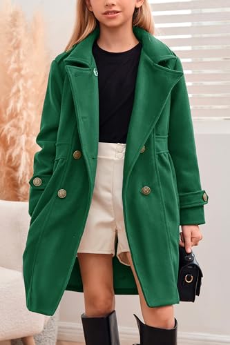 Girls Winter Dress Coat Kids Fashion Button Down Lapel Jacket Outerwear with Pockets 5-14 Years2