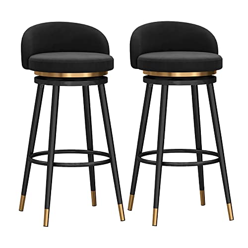 YHJZSM Juego de 2 taburetes de Bar giratorios con Patas, taburetes de Desayuno con reposapiés y Base de Terciopelo, Taburete Alto de Bar (Altura del Asiento Negro 75 cm)