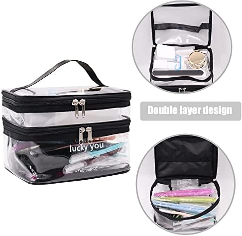 Clear Toiletries Bag, Large Cosmetic Bag PVC Travel Makeup Bag Wash Bag Large Clear Makeup Bag Double Layer Travel Cosmetic Cases for Women and Girls