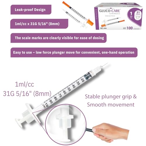 Image of GLUCO-CARE 1 ml /cc Syringes 31G x 5 /16'' (8mm), Orange Cap, 100 /box