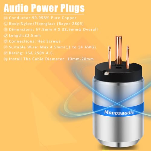 Monosaudio HiFi Power Plug Pure Copper 15A/125V IEC C13/C15 miniatura 4