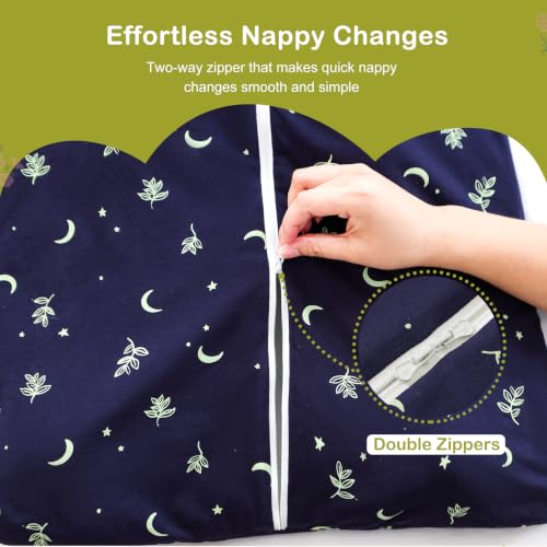 Image of Baby Sleep Sack 3.5 TOG Cotton Moonlight Leaves L | 100% Cotton thick winter baby sleep sack with detachable sleeves, gentle on baby's skin, warm cozy sleep comfort for 18-36M