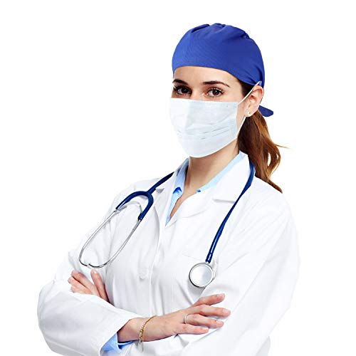 Syhood 6 Pieces Bouffant Caps with Buttons and Sweatband Adjustable Gourd-Shaped Tie Back Hats for Women Men