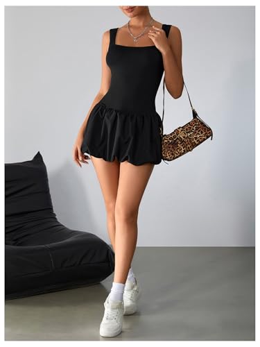 Image of Milumia Women's Square Neck Bubble Mini Tank Dress Short Party Club Dresses