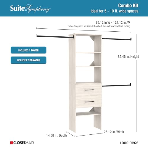 ClosetMaid SuiteSymphony 25-Inch Closet System Tower with (3) Hang Rods, and (2) Drawers, White Timber - Image 6