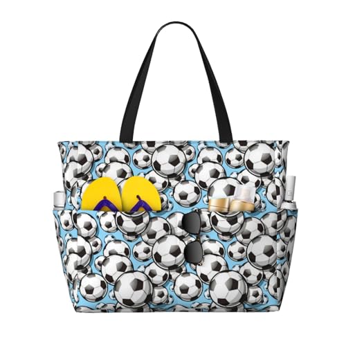 Football Soccer Ball Print Beach Pool Bags Tote For Women Ladies Large Gym Tote Carry On Bag For Weekender Travel Waterproof