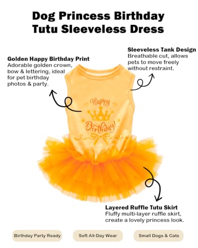 Image of CuteBone Yellow Happy Birthday Pet Tutu Dress - Crown Puppy Birthday Costume - Small Dog Clothes Cat Princess Party Outfit SRQ02L