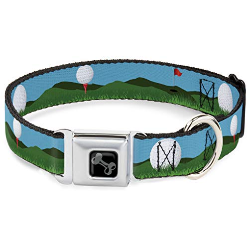 Dog Collar Seatbelt Buckle Golf Course Balls Holes Blues Greens 15 to 26