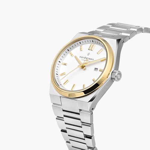 Image of Nordgreen Succession White Dial on Silver /Gold case with Silver H-Link Watch Strap