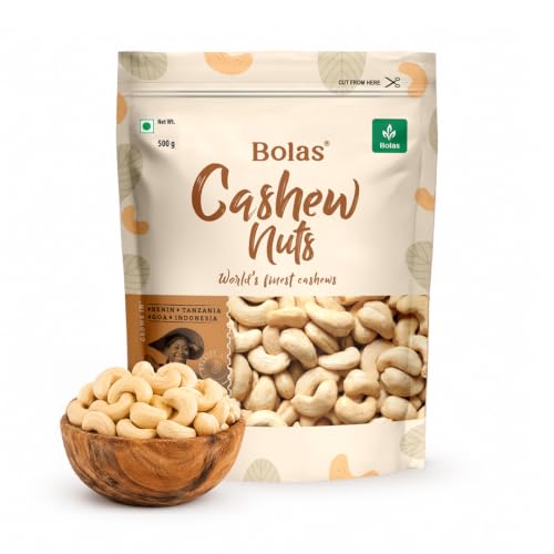 Image of Bolas Whole Cashew Nuts 500g | Kaju Grade W320 | Nutritious & Delicious | Rich in Protein, Magnesium & Phosphorus | Gluten Free | Nuts & Dry Fruits