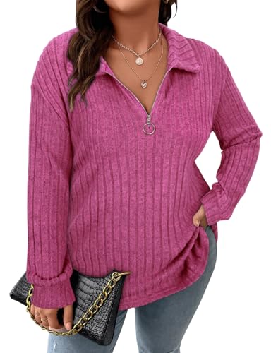 Image of Tanst Sky Womens Plus Size Knit Sweater Long Sleeve Lapel Zip V Neck Tops Lightweight Solid Color Blouses XL-5XL