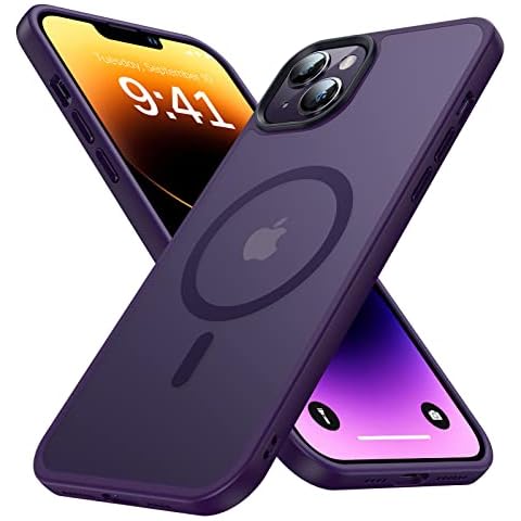 Faiono Magnetic for iPhone 13 Case & iPhone 14 Case for MagSafe [10FT Military Grade Protective] Slim Translucent Matte Back Silicone Edge for iPhone 13 / iPhone 14 Phone Case (6.1"), Deep Purple Cover
