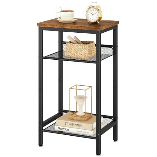 YMYNY Mesa Auxiliar, Mesita de Noche con Estantes, Mesa de Teléfono, Estilo Industrial, Malla de Alambre Ajustable, para Sala de Estar, Dormitorio, Entrada, Oficina, Marrón Rústico y Negro HST005H