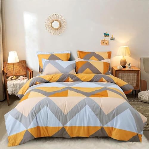 Image of Polycotton Printed 120 TC Comforter & Bedsheet Double Bed Bedding Set, Queen Size (90x100 inch), Yellow & Grey, 4 Pieces