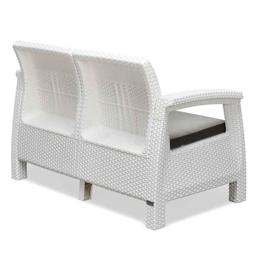 Image of Nilkamal Plastic Goa 2 Seater Balcony Sofa With Cushion | Indoor & Outdoor Furniture | Patio Chair Two Seater | Gardens Poolside Cafes Restaurants And Terraces Milky White & Grey