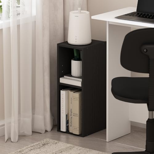 Furinno Fulda Book Shelf, 2-Tier Narrow Storage Cabinet, Bookcase with 8-in Width Storage Shelf, 9.3 x 7.9 x 21.2, for Living Room, Bedroom, Home Office, Blackwood - image 4