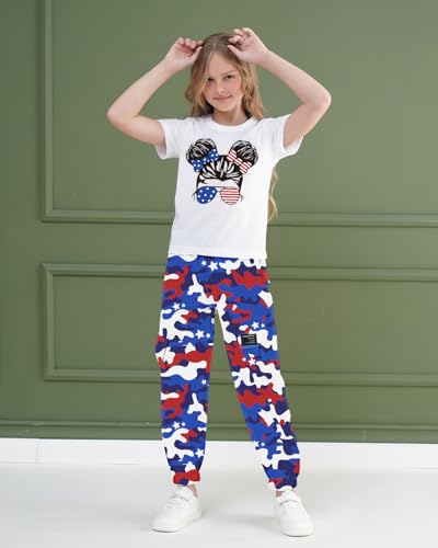 Image of ARTMINE Girls' 2 Piece Outfits Casual Drawstring Jogger Pants and Basic Short Sleeve Top Set, 6-14 Years