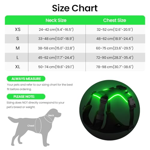 Light Up Dog Hundegeschirr Leuchtend LED Aufladbar - Leuchtgeschirr Leuchtend für Klein Mittelgroße Grosse Hund, Reflektierende Brustgeschirr Beleuchtetes Hundegeschirr, 4-Punkt Verstellbar,Schwarz,L