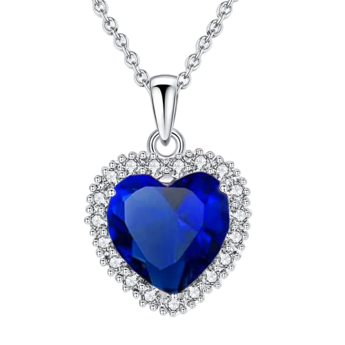 VONSSY Collier de pierres précieuses avec pendentif coeur classique | Collier Pierre de Naissance Cristal| Chaîne Plaquée Or Platine 18K | Cadeau de bijoux...
