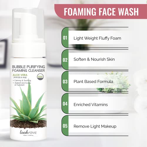 Korean Face Wash For Sensitive Skin - Water Based Bubble Skincare Cleanser - K Beauty Natural Acne Foaming Cleaner - Hydrating Skin Care Cleansing Foam With Low Ph - Aloe Vera #TOP2