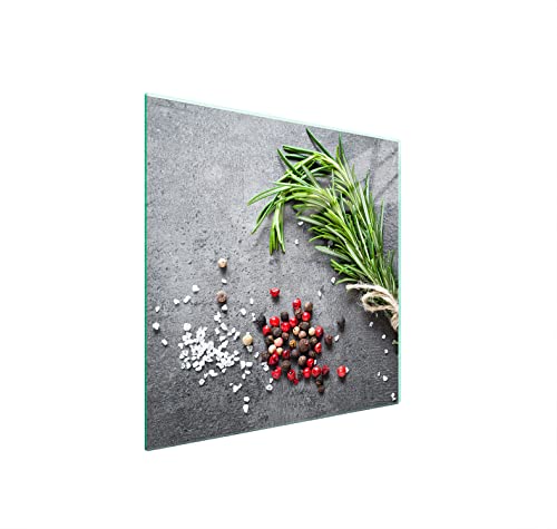 DarHaus Plaque de recouvrement, 50 x 52 cm, en verre, pour cuisinières électrique, à induction, convient comme décoration, protection anti-éclaboussures ou planche à découper, Ardoise Romarin