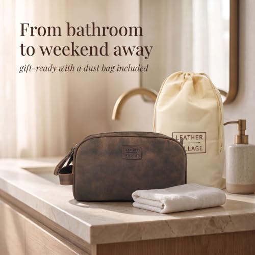 LEATHER VILLAGE King-Size Leather Toiletry Bag