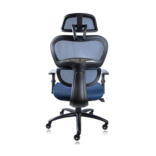 Image of Nouhaus Ergo3dL Home Office Desk Chairs Ergonomic Office Chair High-Back Mesh Rolling Work Chairs with Wheels and Adjustable Headrests Comfortable Lumbar Support Adjustable Armrests (Blue)