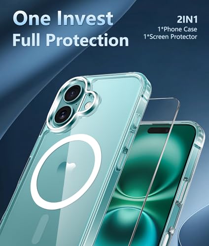 Image of FNTCASE for iPhone 16 Case Clear: Magnetic Phone Cases Compatible with Magsafe Slim Anti Yellowing Military Grade Drop Rugged Protective Transparent Cell Phone Cover (B-Transparent Magnetic)