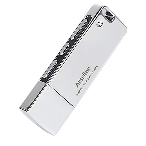 16GB Mini USB Voice Recorder for Lectures, Easy to Use USB Memory Stick Sound Recorder OTG Metal Body Small USB Dictaphone Recording Device,USB Rechargeable（Silver） by Arssilee