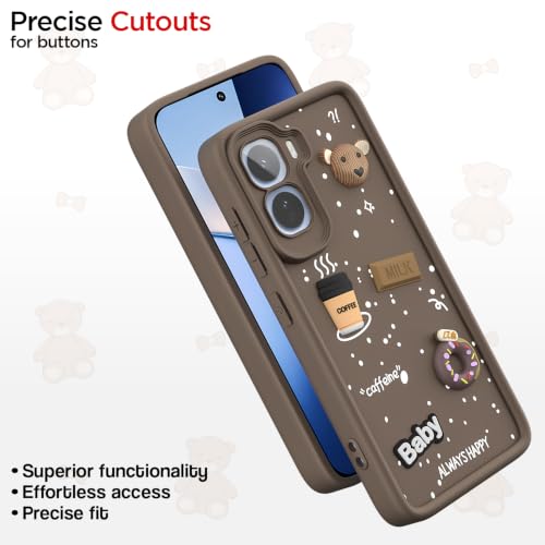 Image of Pikkme Back Cover for Vivo T5 Pro 5G | 3D Bear Silicone Cute & Fun Coffee Cartoon | Full Body Protection Bumper Case (Brown)