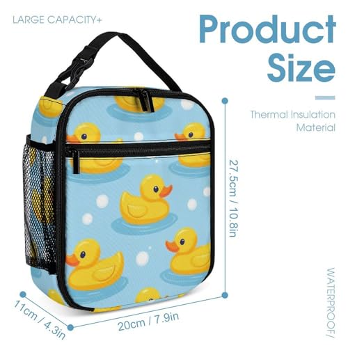 Backpack with Lunch Box & Cosmetic Bag Set Yellow Rubber Duck Print (2) Bookbag Daypack Set Backpack with Lunch Bag Storage Bags4