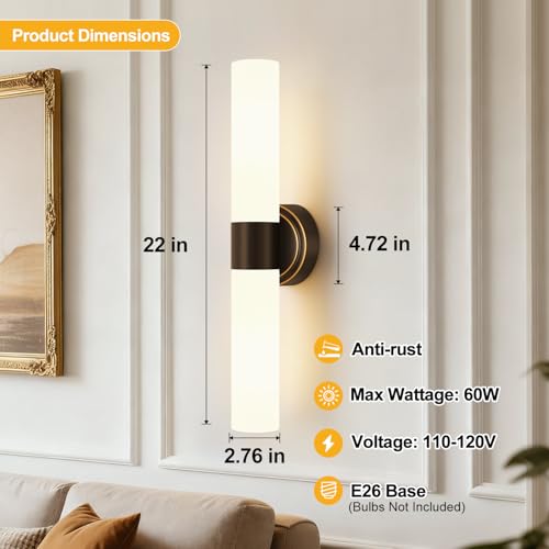 Image of Wall Sconces Set of Two, Modern Bathroom Sconces Wall Lighting with Milky White Glass, Brown Sconces Wall Decor Set of 2 for Bathroom Mirror Bedroom Living Room Hallway